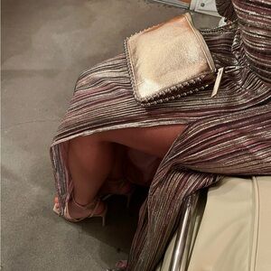 Metallic Rose Gold Crinkled Faux Leather With Studs Bag